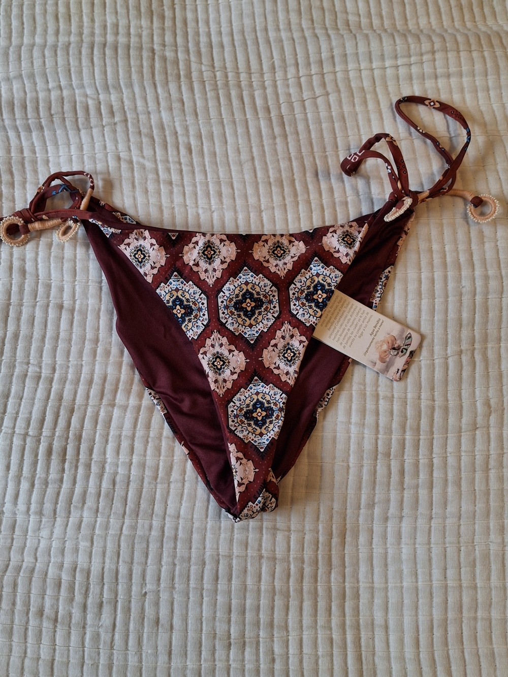 NWT Agua Bendita Alegria Keza bikini bottom with geometric pattern in maroon